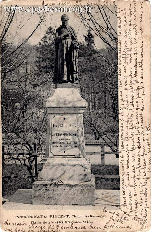 PENSIONNAT St-VINCENT, Chaprais-Besançon. Statue de St-VINCENT-de-PAUL